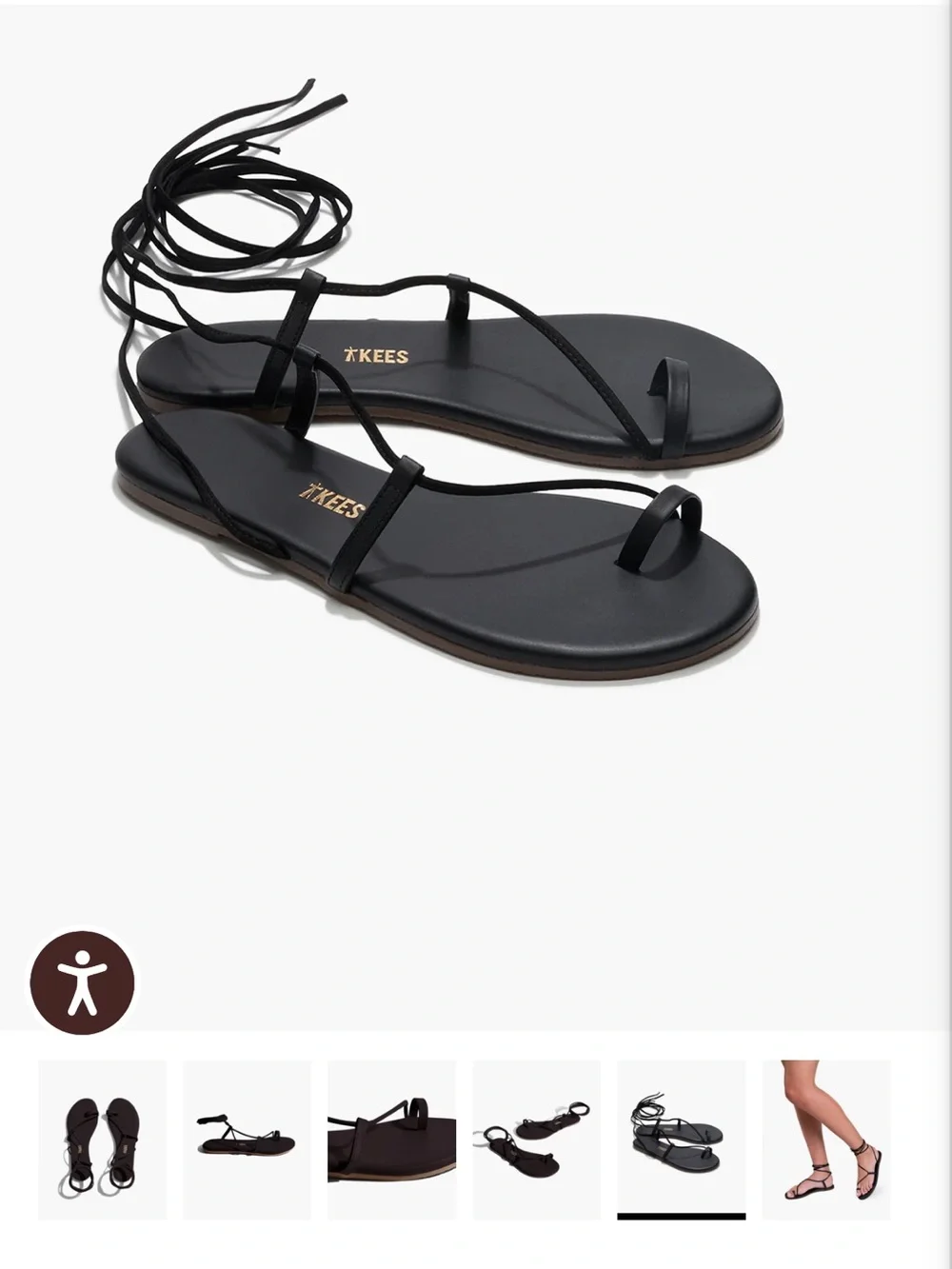 TKEES Black Strappy Lace-Up Toe Loop Sandals